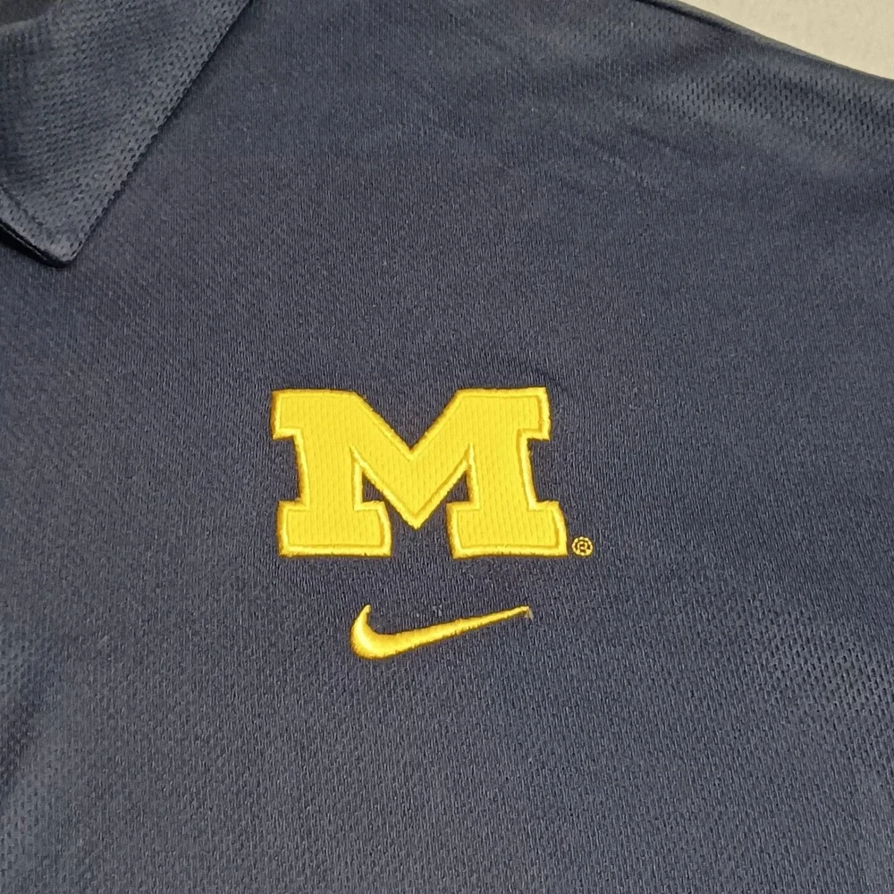Nike Polo Shirt Mens XXL Navy Michigan Wolverines FIT DRY Short‎ Sleeve Athletic